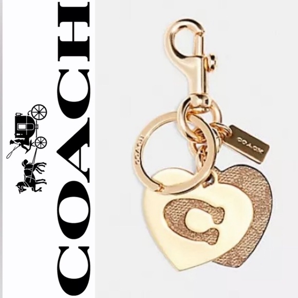 COACH  Signature Hearts Key Ring Bag Charm Gold / - Picture 1 of 13